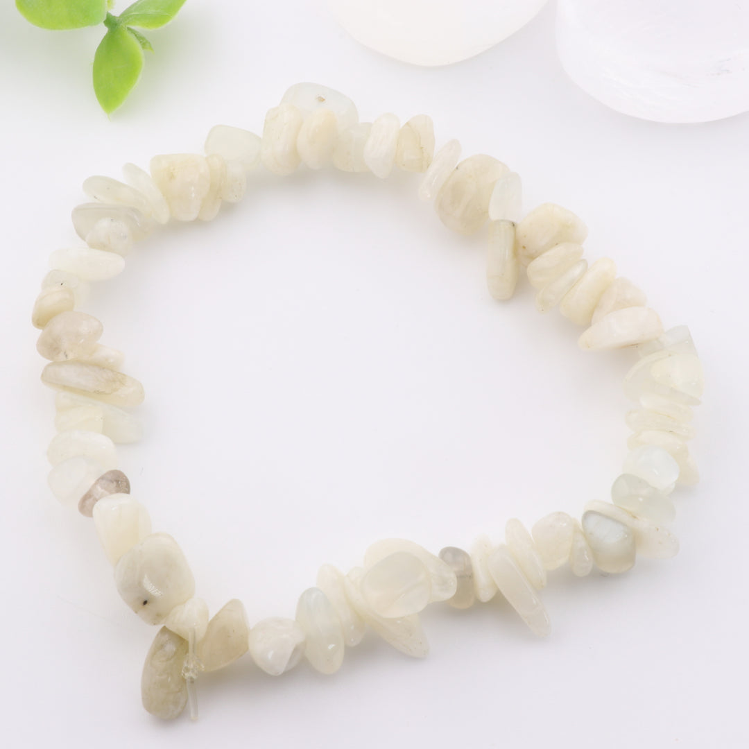 Pulsera de piedra lunar natural en chips (sin metal, cuentas de 5-8 mm)