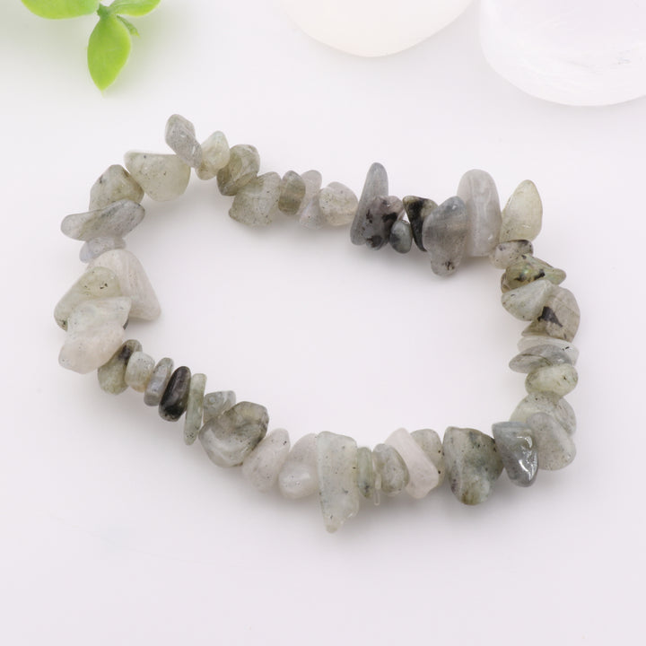 Pulsera de labradorita natural en chips (sin metal, piedras preciosas de 5-8 mm)