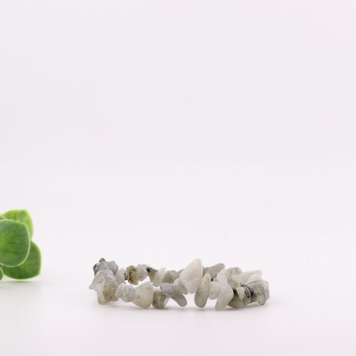 Pulsera de labradorita natural en chips (sin metal, piedras preciosas de 5-8 mm)