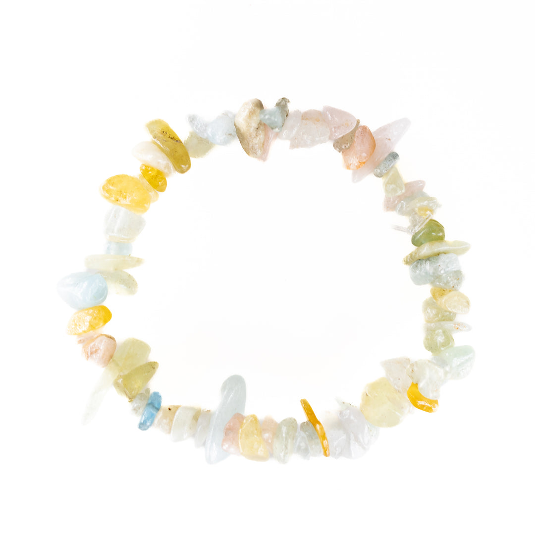 Pulsera de piedra de morganita natural en chips (sin metal, 5-8 mm)