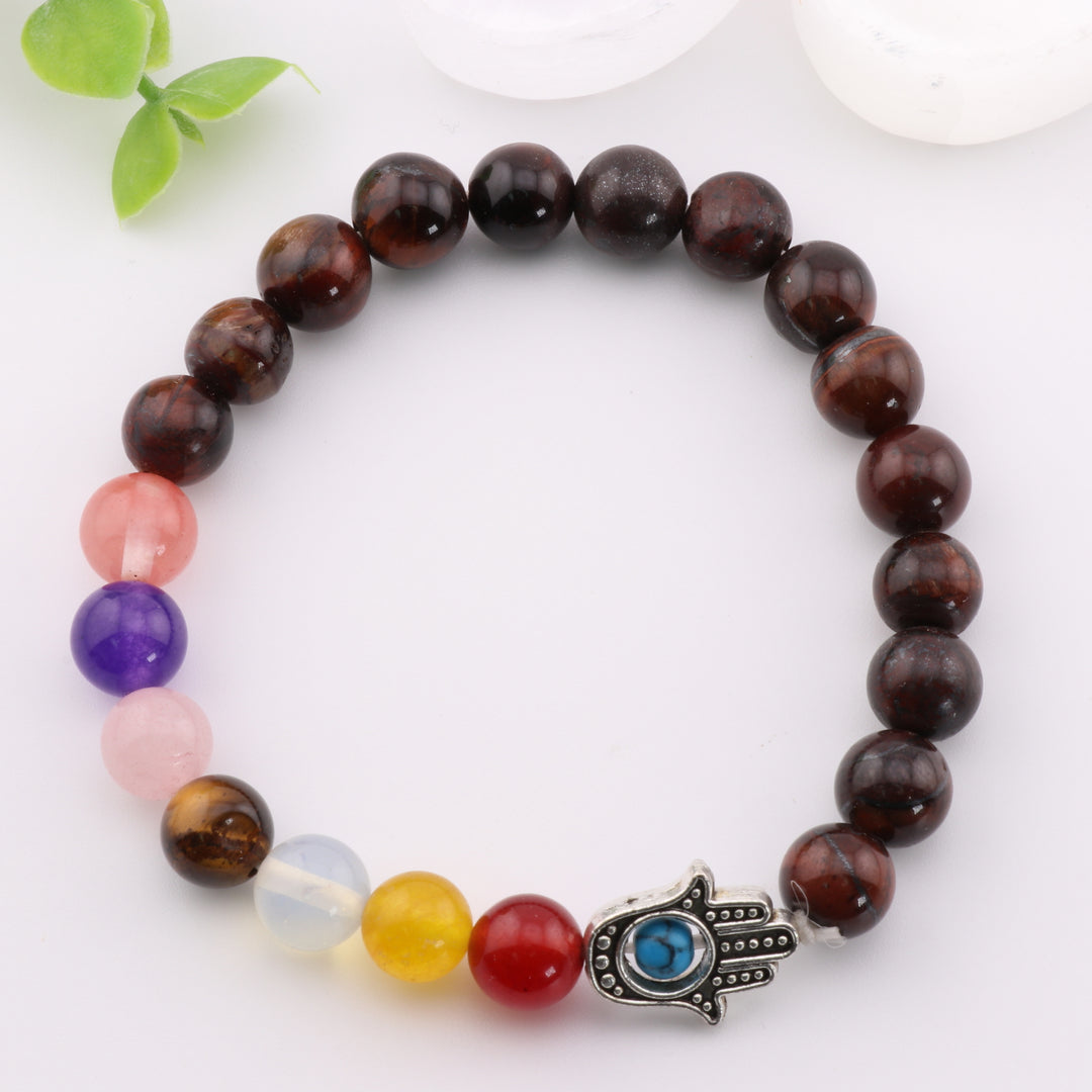 Pulsera curativa de chakras de ojo de tigre rojo natural - Cuentas de 8 mm para equilibrio y armonía