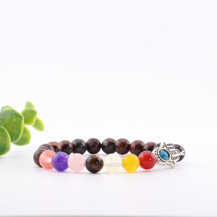 Pulsera curativa de chakras de ojo de tigre rojo natural - Cuentas de 8 mm para equilibrio y armonía