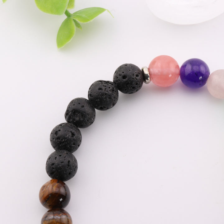 Pulsera de chakras con piedra de lava y equilibrio energético - Cuentas de 8 mm, armonía y equilibrio