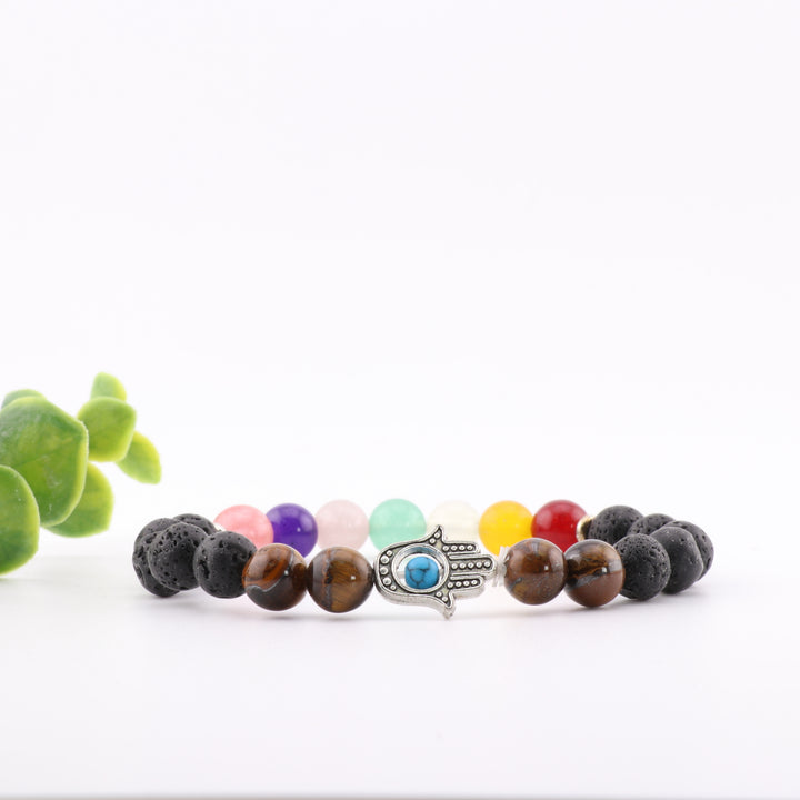 Pulsera de chakras con piedra de lava y equilibrio energético - Cuentas de 8 mm, armonía y equilibrio