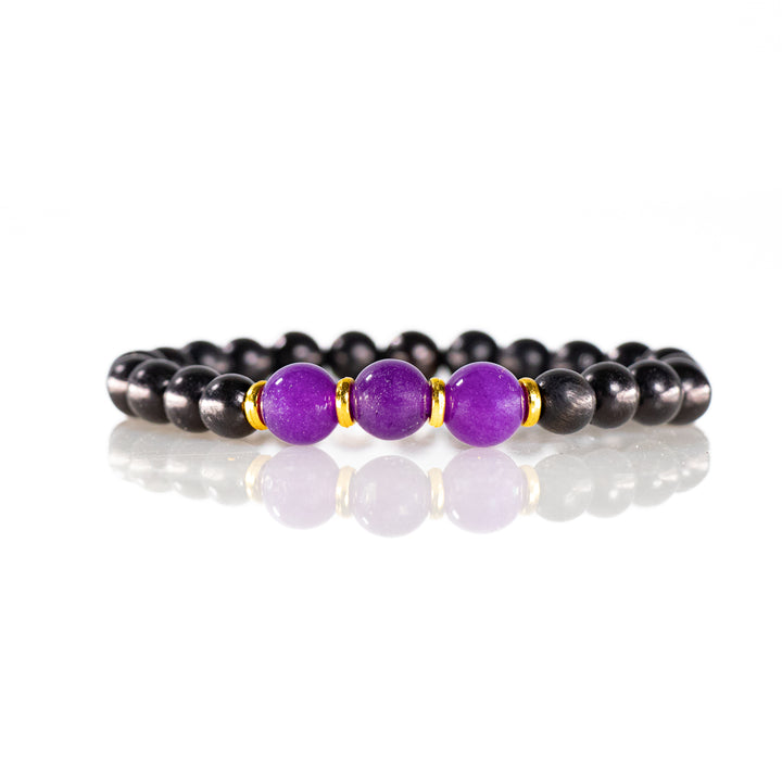 Natural Black Wood with Amethyst Gemstone Bracelet, 8mm