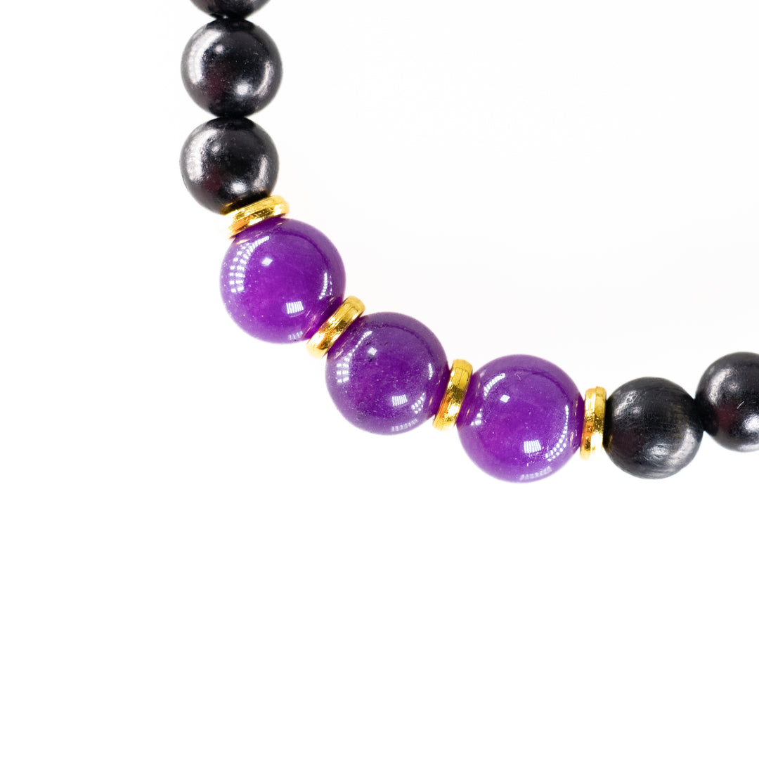Natural Black Wood with Amethyst Gemstone Bracelet, 8mm