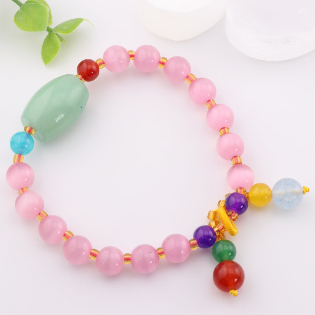 Pulsera de cuentas de cuarzo rosa natural y piedras preciosas mixtas, 8 mm - Atracción del amor, Chakra del corazón