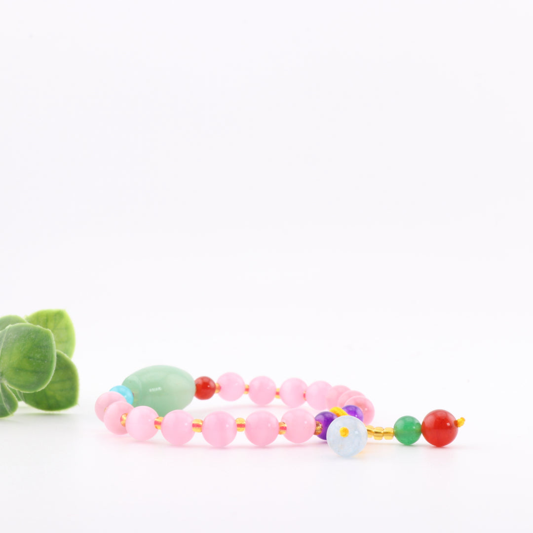 Pulsera de cuentas de cuarzo rosa natural y piedras preciosas mixtas, 8 mm - Atracción del amor, Chakra del corazón
