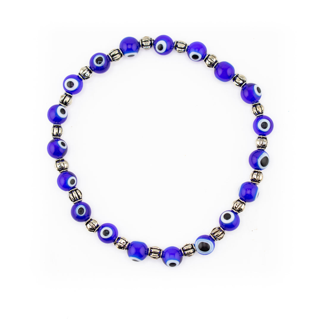 Bracelet Nazar en verre soufflé argenté, 8 mm, protection contre le mauvais œil, style mystique