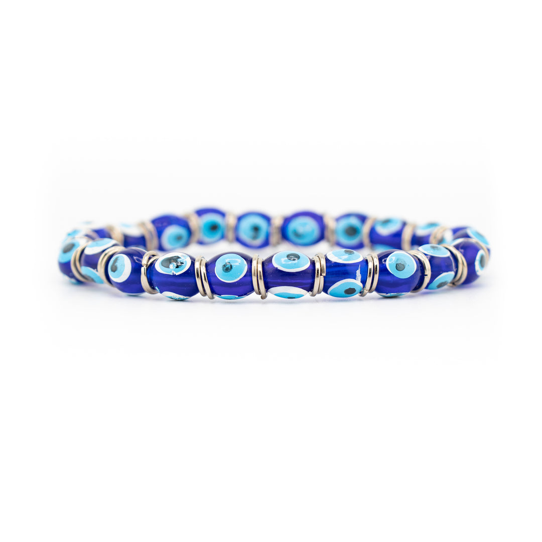 Blue Evil Eye Glass Bead Bracelet – Protection & Positive Energy Amulet