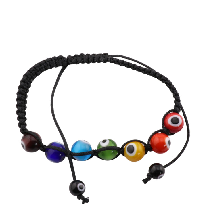 Bracelet tressé contre le mauvais œil – Nazar – Perles multicolores artisanales en verre soufflé, cordon noir réglable, perles de 8 mm