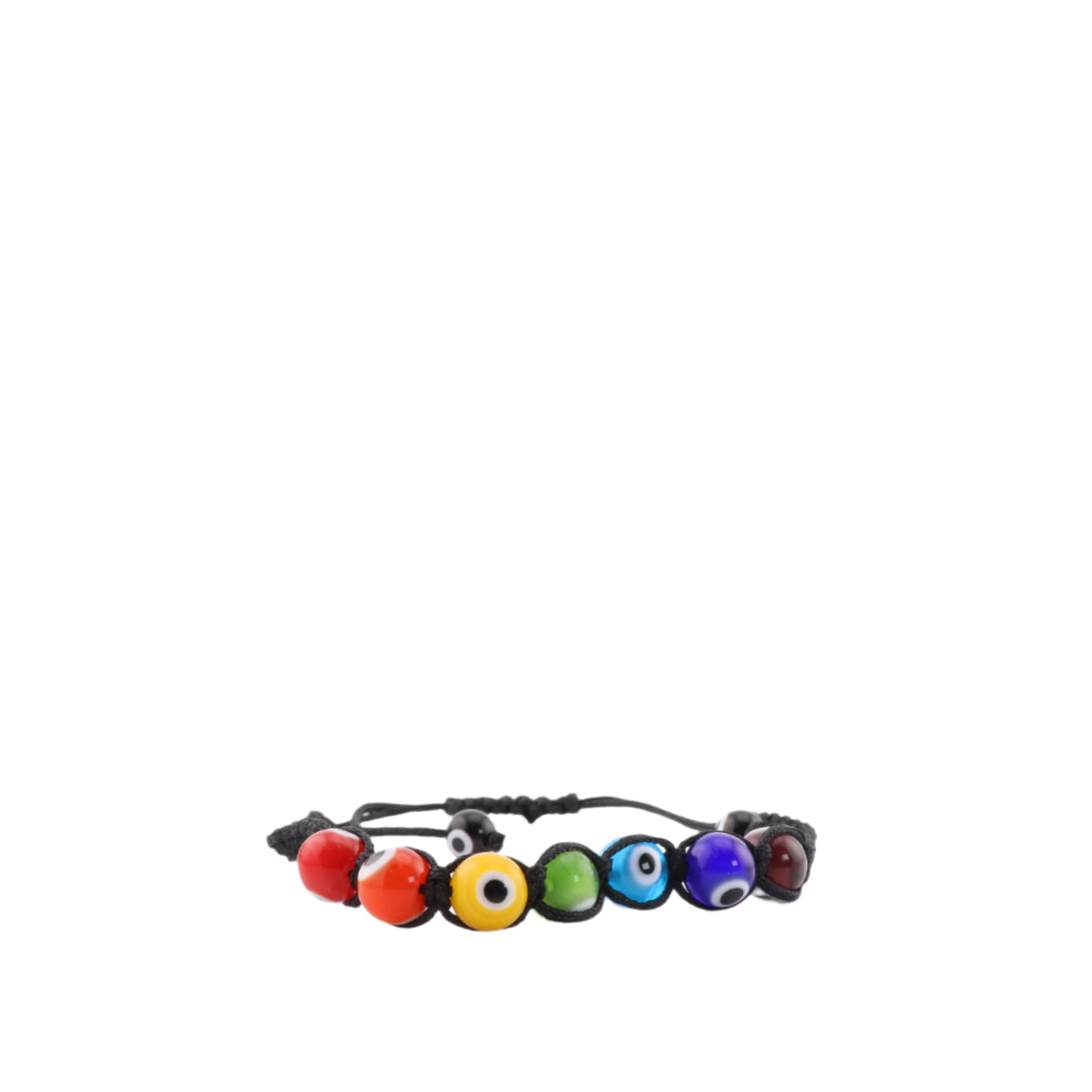Bracelet tressé contre le mauvais œil – Nazar – Perles multicolores artisanales en verre soufflé, cordon noir réglable, perles de 8 mm