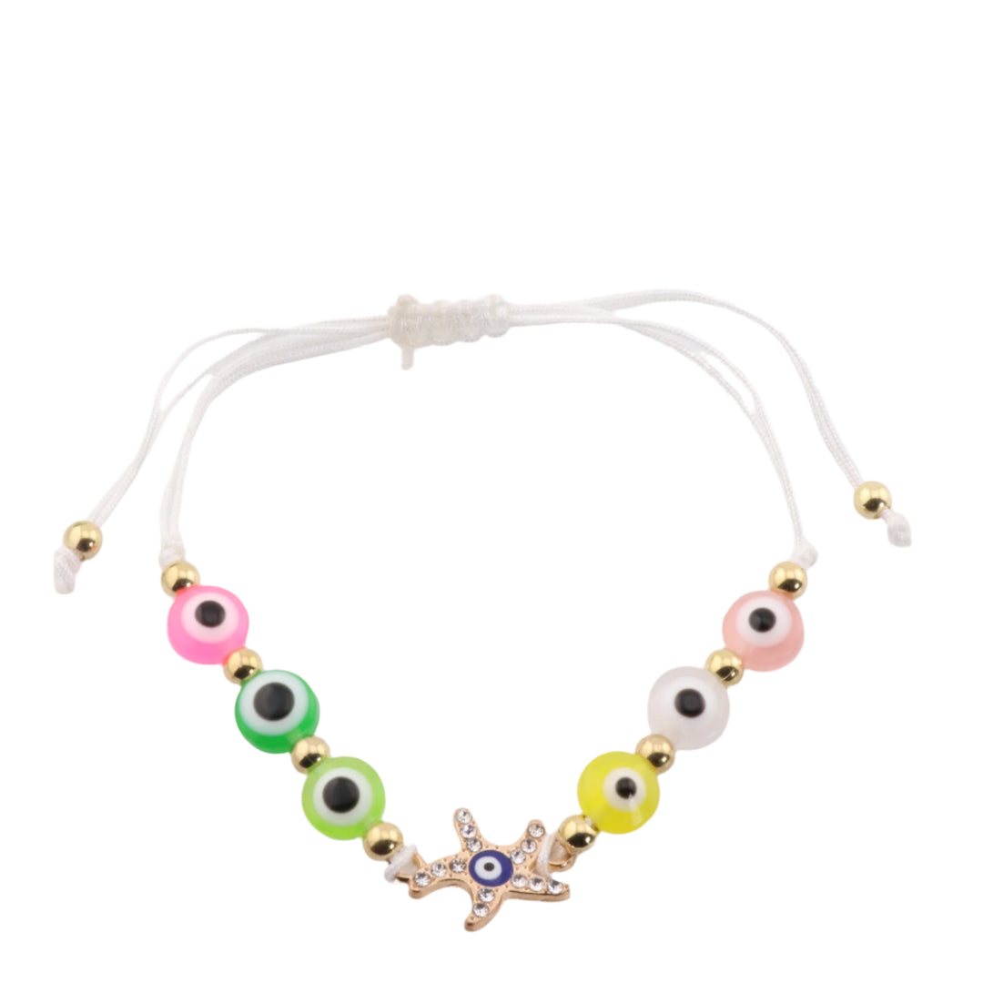 Bracelet Nazar tressé avec perles de verre multicolores contre le mauvais œil, cordon blanc réglable, perles de 8 mm