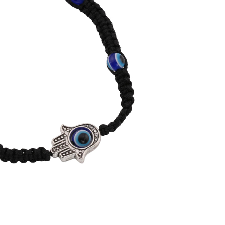 Bracelet tressé noir avec breloque mauvais œil et main de Fatima - Design ajustable, perles de 4 mm - Nazar, main de Fatima