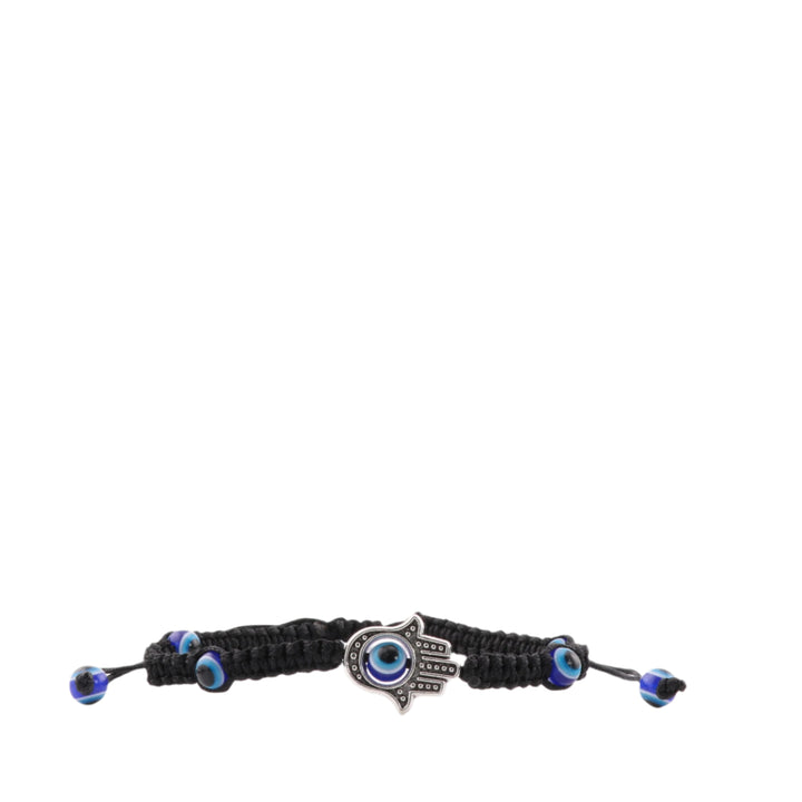 Bracelet tressé noir avec breloque mauvais œil et main de Fatima - Design ajustable, perles de 4 mm - Nazar, main de Fatima