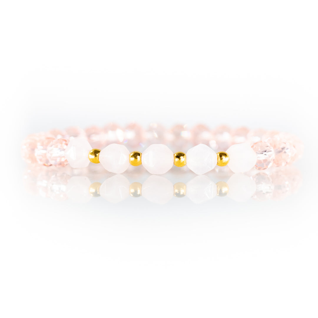 Natural Rondelle Glass with Rose Quartz Gemstone Bracelet, 8mm