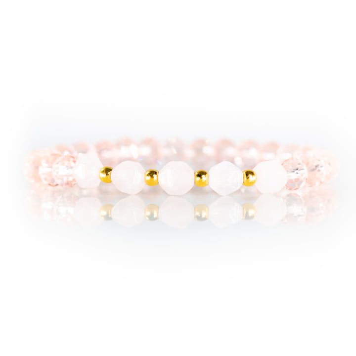 Natural Rondelle Glass with Rose Quartz Gemstone Bracelet, 8mm