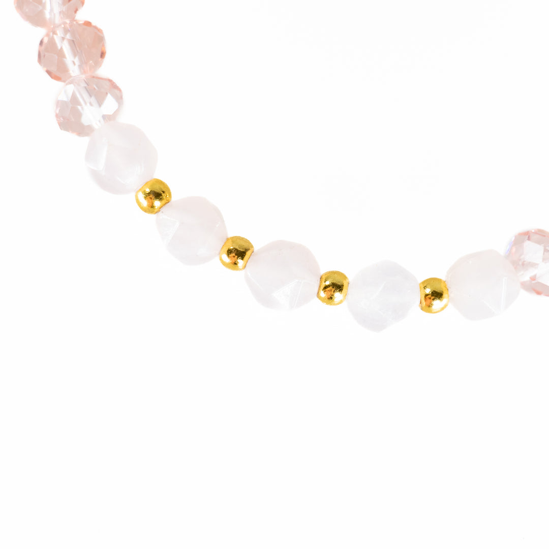Natural Rondelle Glass with Rose Quartz Gemstone Bracelet, 8mm
