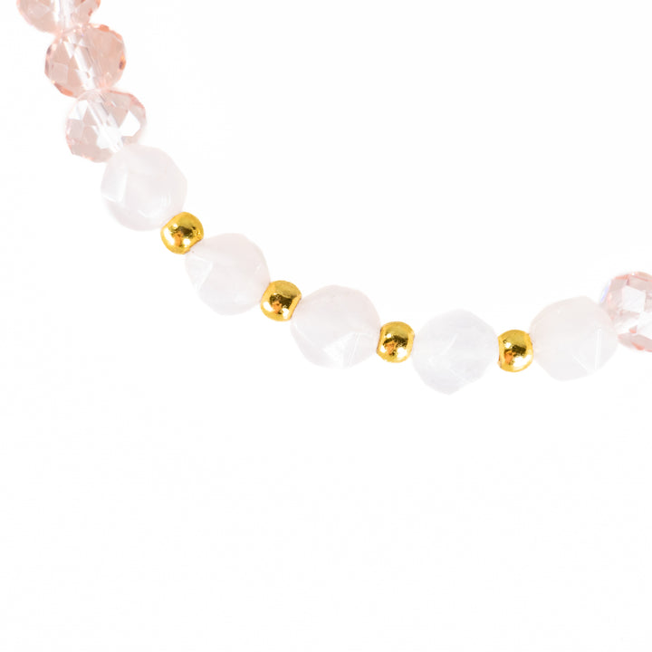 Natural Rondelle Glass with Rose Quartz Gemstone Bracelet, 8mm