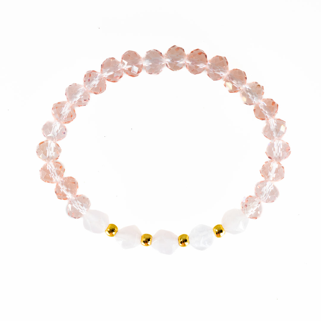 Natural Rondelle Glass with Rose Quartz Gemstone Bracelet, 8mm