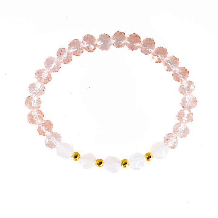 Natural Rondelle Glass with Rose Quartz Gemstone Bracelet, 8mm