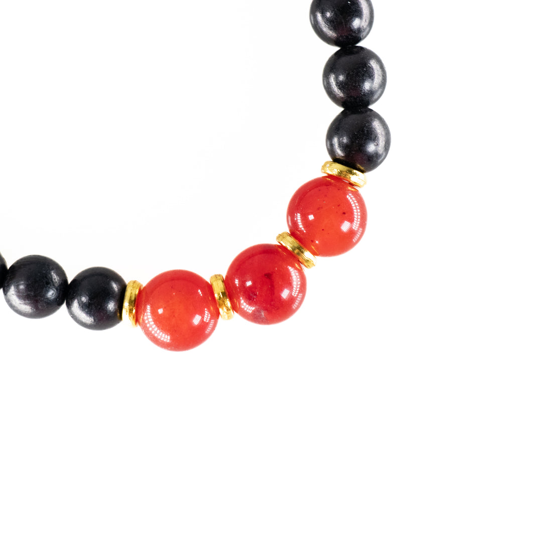 Natural Black Wood with Carnelian Gemstone Bracelet, 8mm