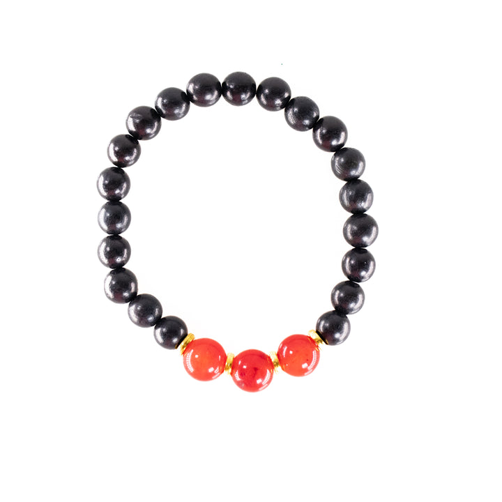 Natural Black Wood with Carnelian Gemstone Bracelet, 8mm
