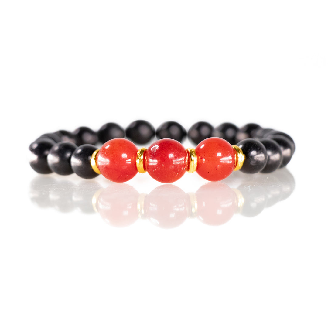 Natural Black Wood with Carnelian Gemstone Bracelet, 8mm