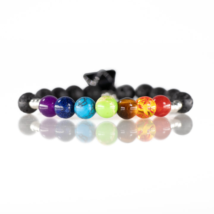 Pulsera de piedra volcánica natural y chakras con dije de Merkaba, 8 mm - Pulsera para equilibrar los chakras