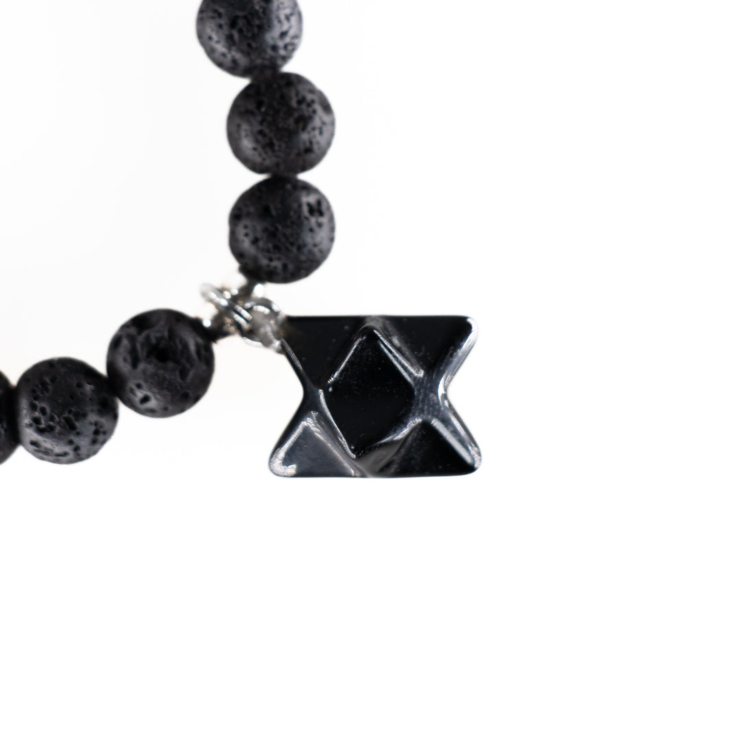 Pulsera de piedra volcánica natural y chakras con dije de Merkaba, 8 mm - Pulsera para equilibrar los chakras