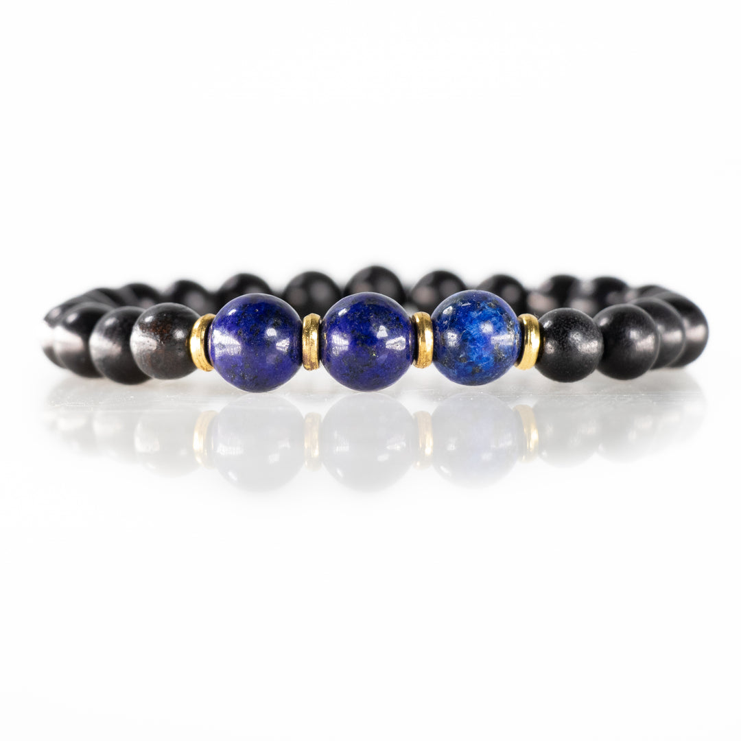 Natural Black Wood with Lapis Lazuli Gemstone Bracelet, 8mm