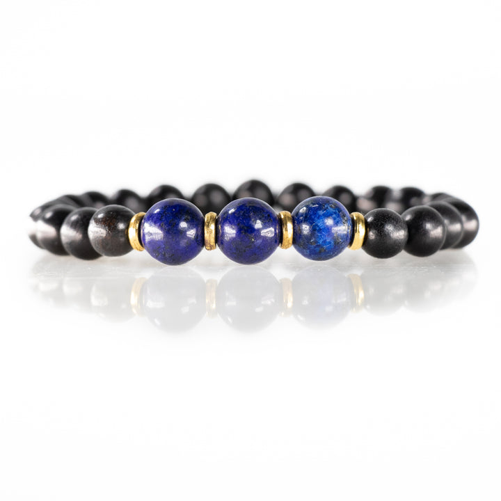 Natural Black Wood with Lapis Lazuli Gemstone Bracelet, 8mm