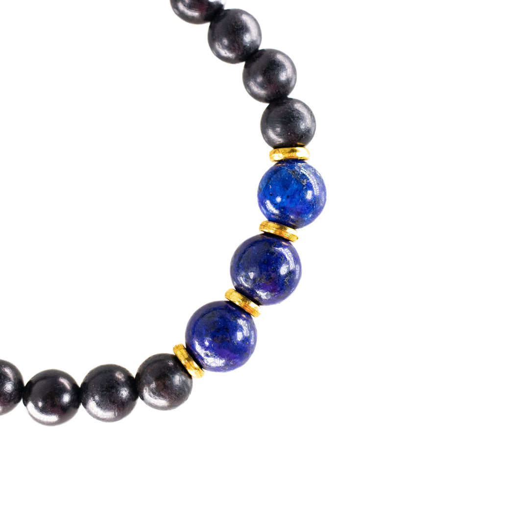 Natural Black Wood with Lapis Lazuli Gemstone Bracelet, 8mm