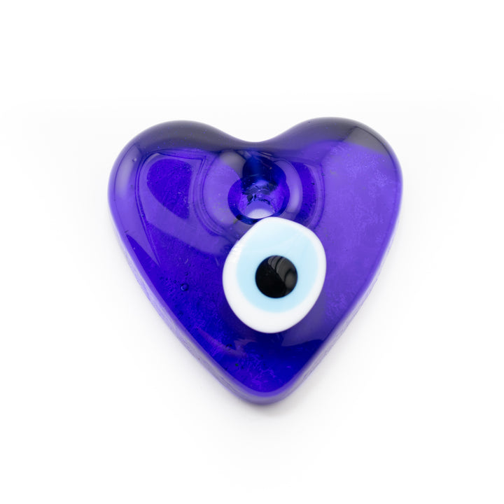 Handmade Heart Shaped Lampwork Nazar/Evil Eye, with Hole, 2.5" Inch
