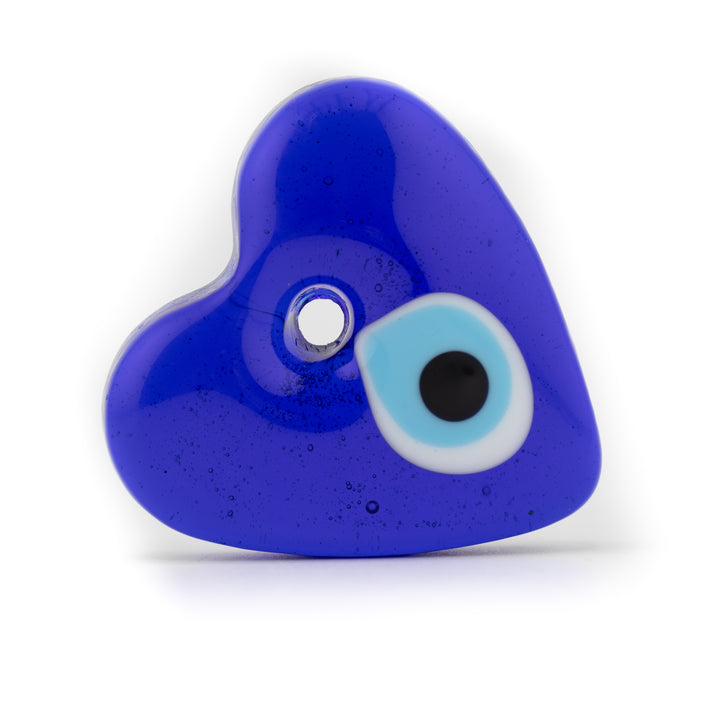 Handmade Heart Shaped Lampwork Nazar/Evil Eye, with Hole, 2.5" Inch