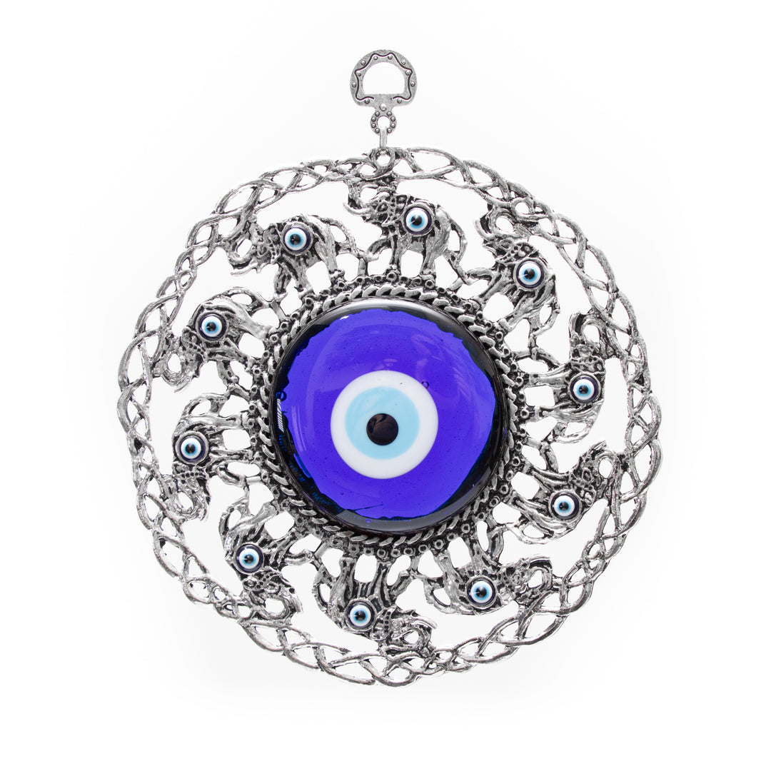 Authentic Nazar/Evil Eye Wall Decor with Elephant Figure, 8" Inch