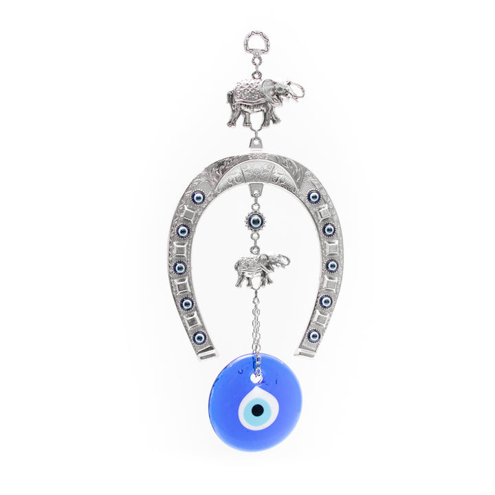 Horseshoe Authentic Nazar/Evil Eye Wall Decor with Elephant Figure, 13" Inch