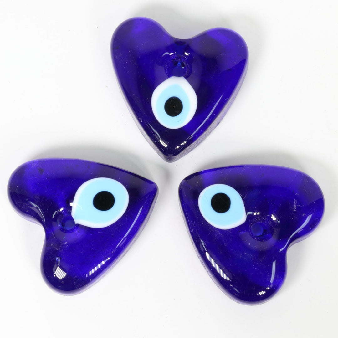 Ojo de Nazar/Mal de Cristal en Forma de Corazón Hecho a Mano, con Agujero, 2.5"