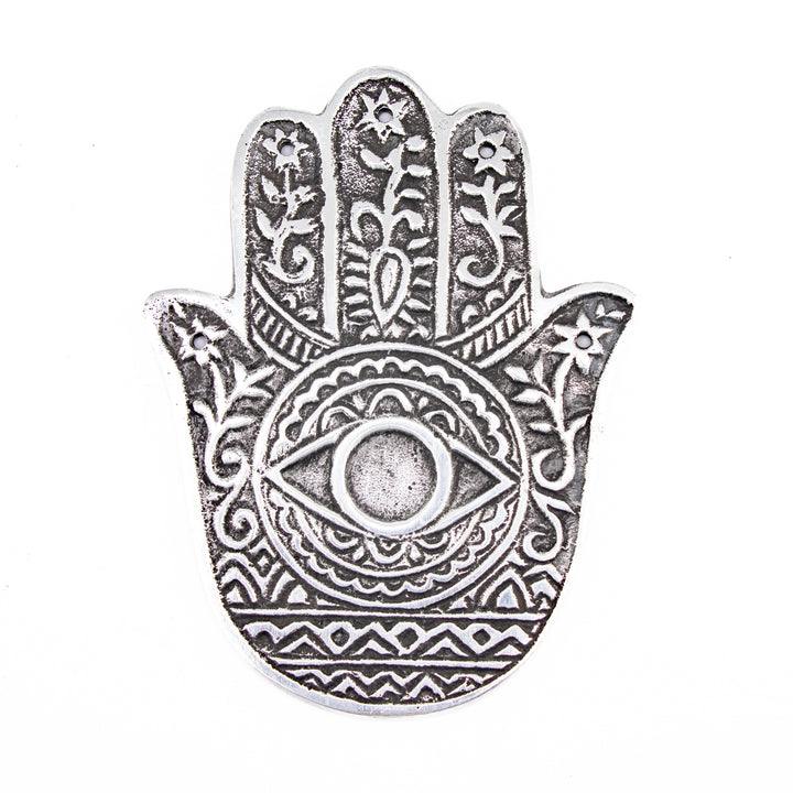 Hamsa Hand Metal Incense Burner – Protective Evil Eye Ash Catcher in Silver-Tone Finish