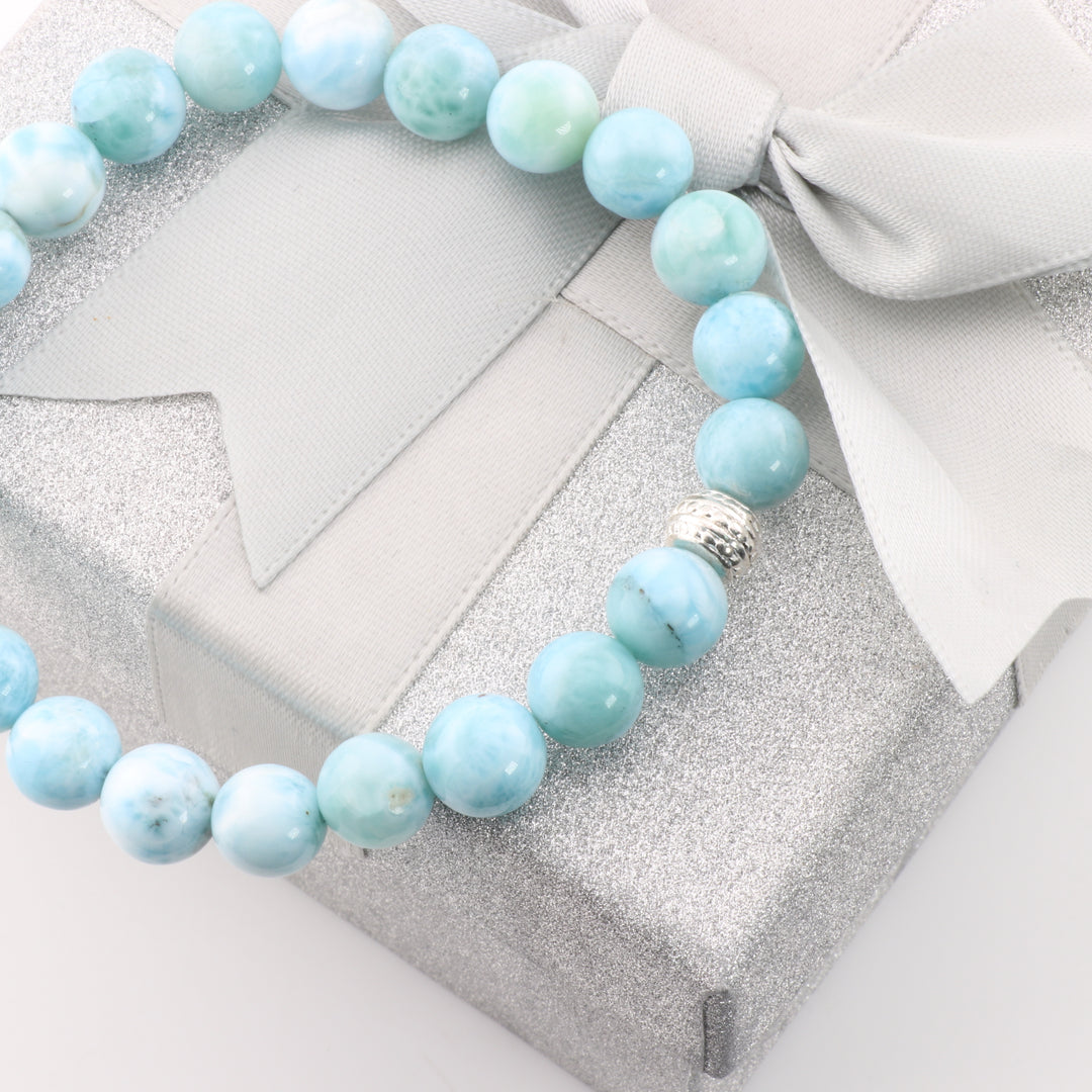Cadeau de Noël spécial - Bracelet en pierre de larimar naturelle - Sans métal, 8 mm