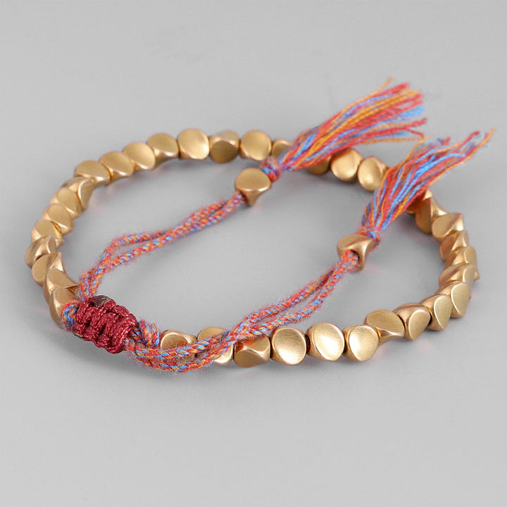 Adjustable Copper Bracelet with Colored String — Red, Blue, Black & Multicolor Options
