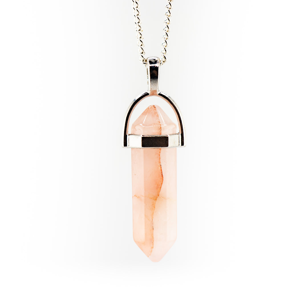 Collier avec pendentif en pointe de quartz rose naturel fabriqué à la main