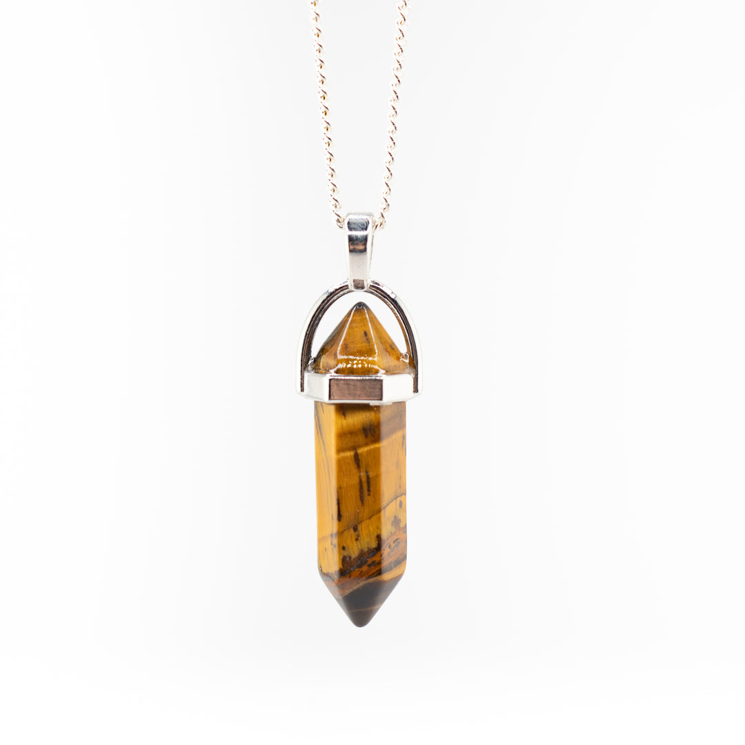 Tiger Eye Point Pendant Necklace - Handcrafted Crystal Jewelry