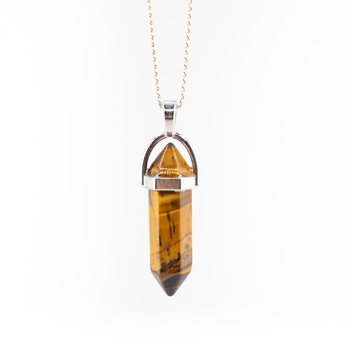 Tiger Eye Point Pendant Necklace - Handcrafted Crystal Jewelry