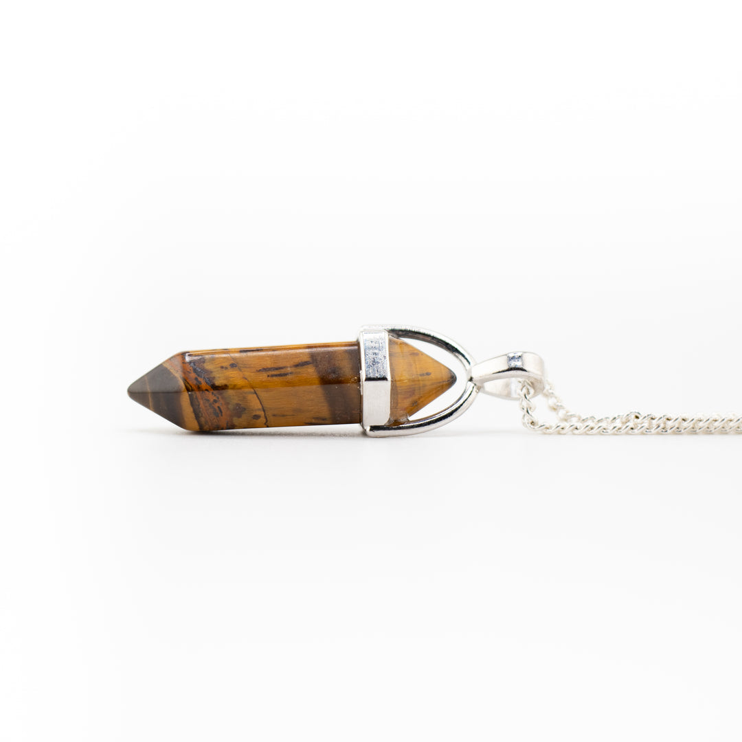 Tiger Eye Point Pendant Necklace - Handcrafted Crystal Jewelry