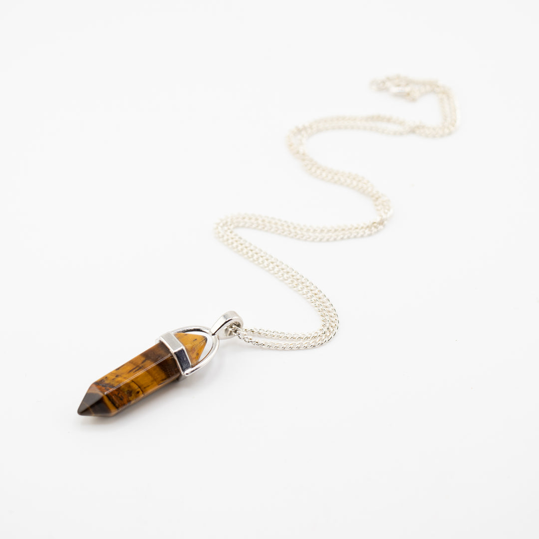 Tiger Eye Point Pendant Necklace - Handcrafted Crystal Jewelry