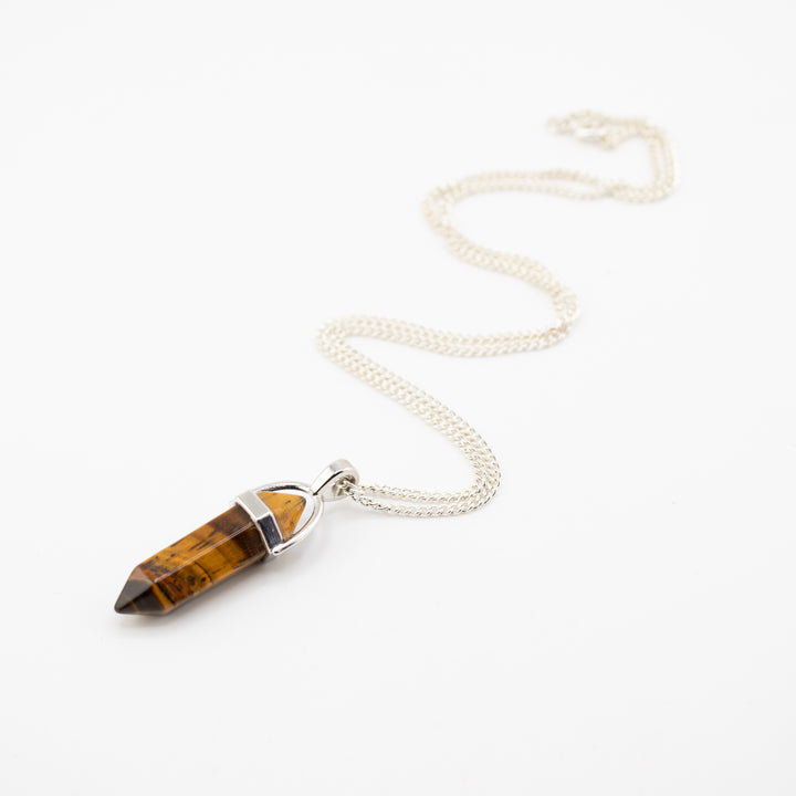 Tiger Eye Point Pendant Necklace - Handcrafted Crystal Jewelry