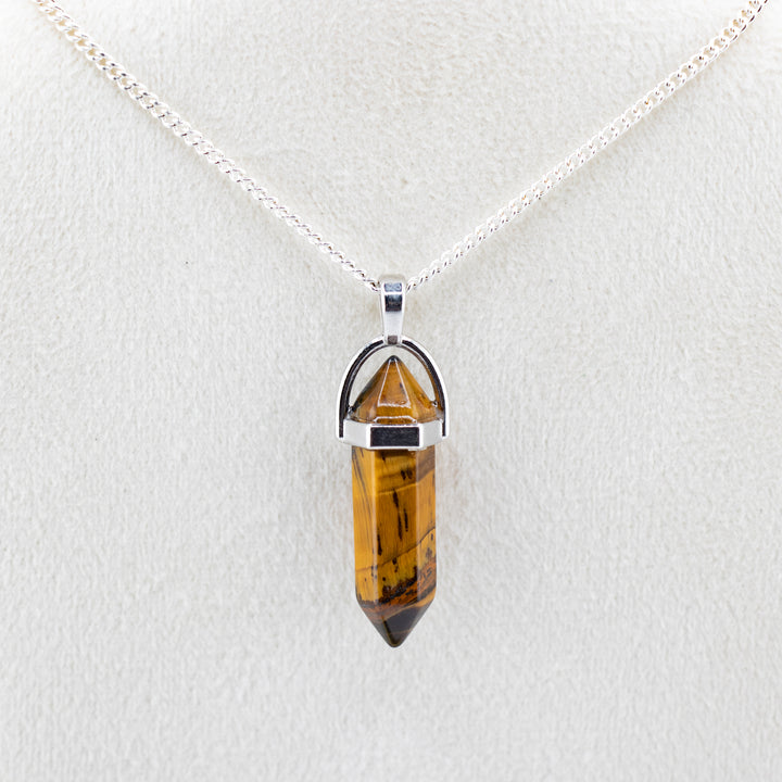 Tiger Eye Point Pendant Necklace - Handcrafted Crystal Jewelry