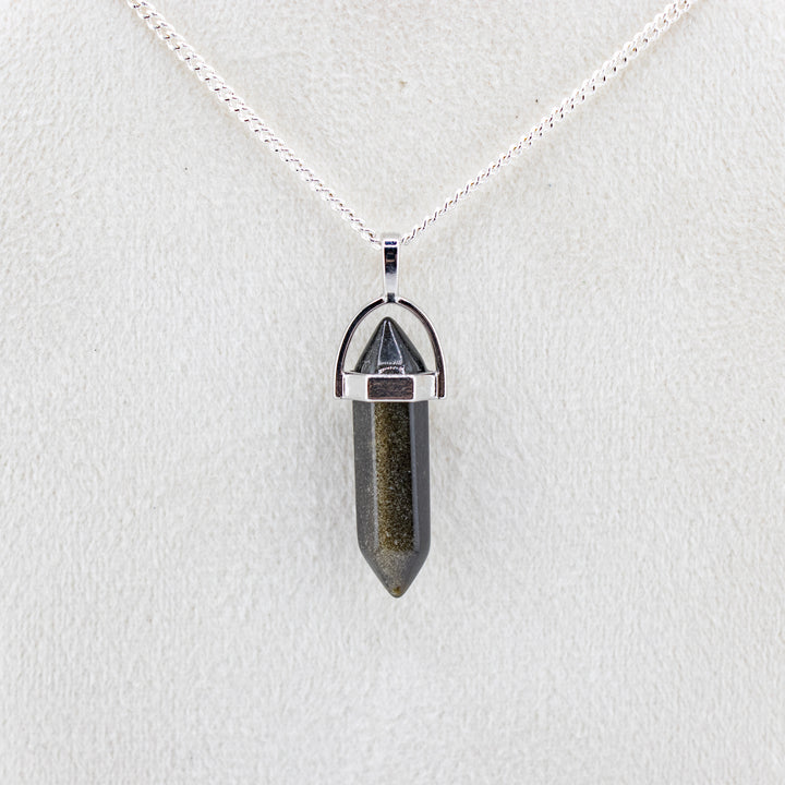 Collar con colgante de punta de obsidiana con brillo dorado natural hecho a mano