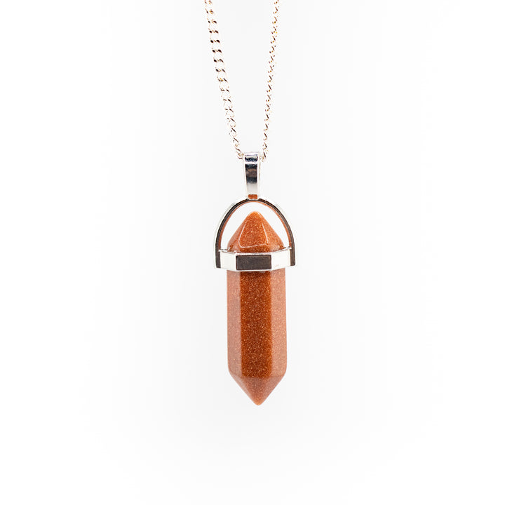 Red Gold Stone Point Pendant Necklace - Handcrafted Crystal Jewelry